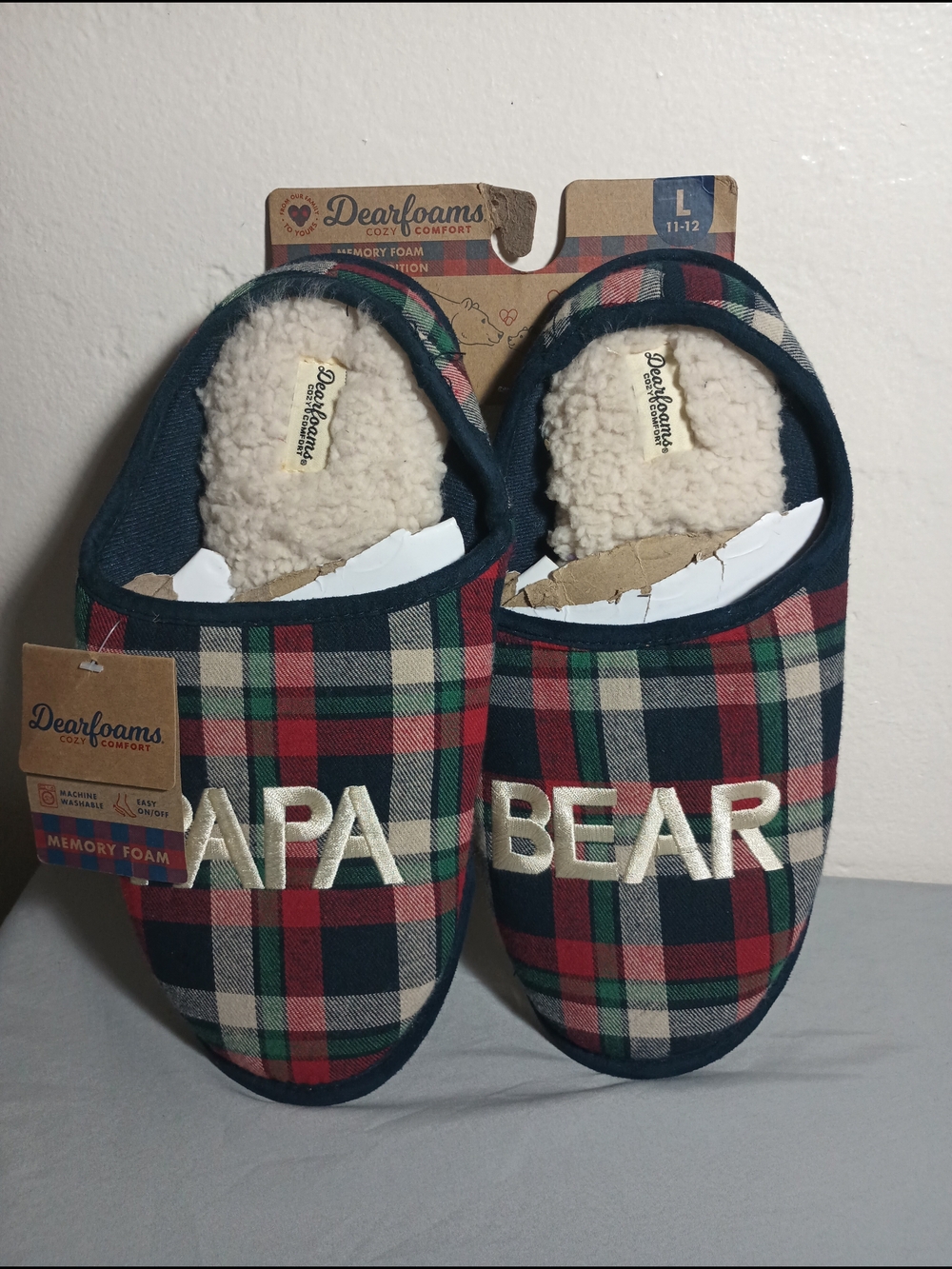 Dearfoams Cozy Comfort Memory Foam Papa Bear Slippers